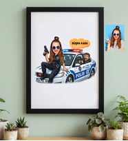 Kişiye Özel Karikatürlü Kadın Polis Siyah Çerçeve Polis Günü Hediyesi