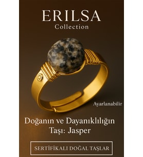 Sertifikalı Doğal Jasper Taşı Yüzük – Kalın Tımbıl Kasa Gold Renk Ayarlanabilir (Çok Renkli)