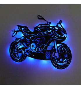 Lucenda Led Işıklı Motor Dekoratif Tablo Duvar Dekorlu Gece Lambası (Mavi)