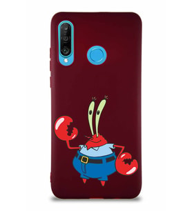 Huawei P30 Lite Soft Premier Kapak Bay Yengeç Tasarımlı Silikon Kılıf - Mürdüm (Şeffaf)