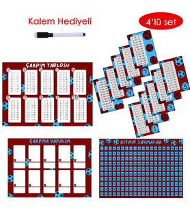 4'lü Çarpım Tablosu Seti - Kalem Hediyeli (Taraftar Bordo Lacivert) (Çok Renkli)