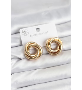 316L Çelik Gold Renk Lazerli Sarmal Halka Kadın Küpe - TJ-BKP11582