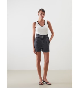 LCW Jeans Gri Beli Kemerli Kadın Jean Şort