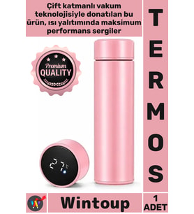 #Termos Sızdırmaz Vakumlu Akıllı Led Ekranlı Dijital Sıcaklık Göstergeli Outdoor Çelik Termos Pembe