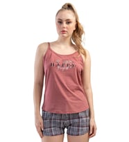 Kadın Kiremit Rengi Pamuklu İp Askılı Şortlu Pijama Takım
