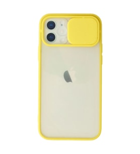 Apple İphone 12 Kılıf Palm Buzlu Kamera Sürgülü Silikon - Sarı