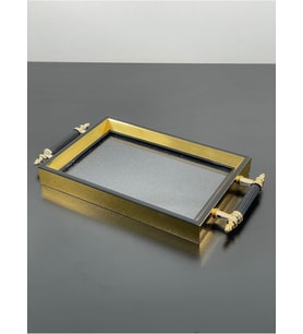 Lüks Gold Detaylı Simli Sunum Tepsisi Yaldızlı Tepsi 32 * 17CM