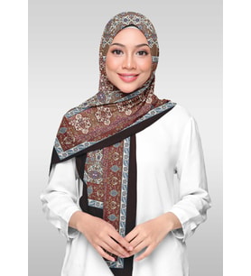 Likralı Vual Etnik Desenli Şal - 04971 (Siyah - Mavi - Kırmızı)