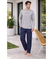 Erkek Gri Üst Lacivert Alt Pamuklu Pijama Takımı – Rahat Kesim & Şık Ev Giyimi-6150-27