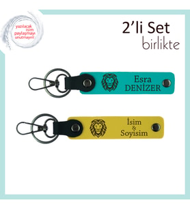 Kaplan Deseniyle Sevdiklerinize Güçlü Anlam Yüklü Hediyelik, Kişisel Anahtarlık, Koyu Turkuaz-Sarı
