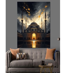 Mistik Camii Ve Gökyüzü Dekoratif Kanvas - Mdf Ahşap Tablo