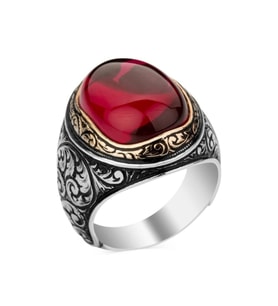 925 Ayar Gümüş Yakut (Ruby) Taşlı Erkek Yüzük