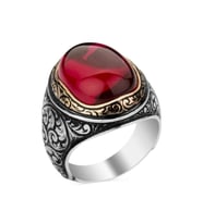 925 Ayar Gümüş Yakut (Ruby) Taşlı Erkek Yüzük