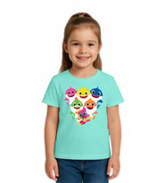 Unisex Baby Shark Baskılı Çocuk Tişört pamuklu penye kumaş (Mint)