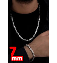 Erkek Gümüş Kolye Bileklik Set - 8mm Euro Kral Zincir Oksitli Model Erkek Set