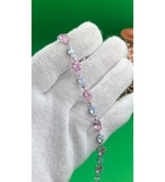 Kadın Gümüş Renk Renkli Zirkon Taşlı Çelik Bileklik (Açık Pembe)