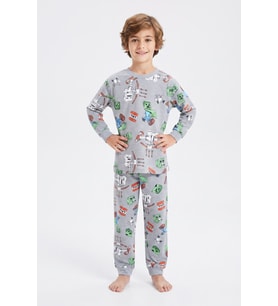 Erkek Çocuk %100 Pamuk Pijama Takımı 3-13 Yaş 12734IS MODANINO