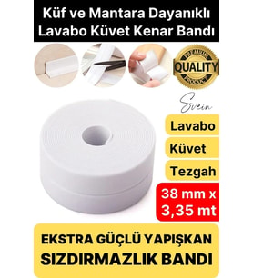 Ekstra Kalın 3.35 mt Banyo Küvet Duşakabin Mutfak Tezgah Lavabo Su Sızdırmaz Kenar Bandı Beyaz Bant