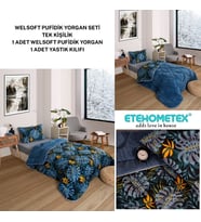 ETE HOMETEX TEK KİŞİLİK LÜX WELSOFT YORGAN SETİ MONESTERA İNDİGO 155X215CM 8696474231888