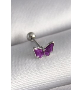 316L Çelik Gümüş Renk Mor Kelebek Model Tragus Piercing - TJ-PR1287