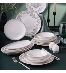 GÜRAL PORSELEN Camelia 54 Parça 12 Kişilik Yemek Takımı Gümüş 65851