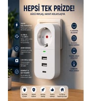 FTR017 3İN1 Termal Akım Korumalı Çoklayıcı Priz 2 USB-A 1 PD Type-C 1 Soket 3680W Güvenli