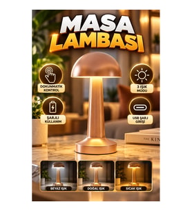 Bronz Şarjlı LED Masa Lambası – 3 Işık Modlu Dokunmatik Modern Tasarım