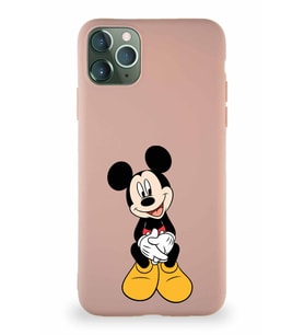 Apple iPhone 11 Pro Max Soft Premier Kapak Mickey Mouse-A Tasarımlı Silikon Kılıf - Pudra (Şeffaf)