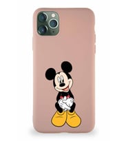 Apple iPhone 11 Pro Max Soft Premier Kapak Mickey Mouse-A Tasarımlı Silikon Kılıf - Pudra (Şeffaf)