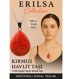 Sertifikalı Damla Model Kırmızı Havlit Taşı Kolye - Şifa ve Enerji Veren Doğal Taş (Çok Renkli)