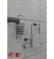 Jasmin Yapışkanlı Siyah Kare 3'lü Banyo Seti Tuvalet Kağılığı, Kare Havluluk, Kare Fön Makinesi Askısı