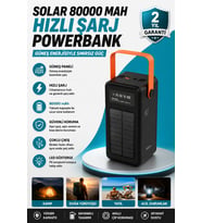 80000 mAh Güneş Enerjili Powerbank 4 Kablolu Type-C Lightning Micro USB