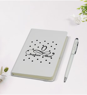 BK Gift Kişiye Özel İsimli 9x14cm Beyaz Defter ve Kalem Hediye Seti - Model 4