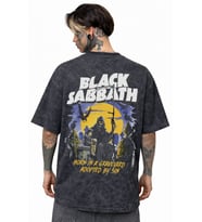 Black Sabbath Rock Metal Müzik Grubu Sırt Baskılı Unisex Oversize Eskitme Yıkamalı Tişört