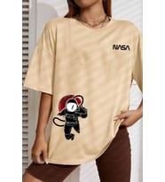 Unisex Nasa Baskılı T-shirt (Bej)