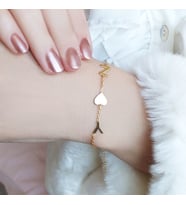 Vaoov 925 Ayar Gümüş İki Harf ve Kalpli Bileklik (Gold)