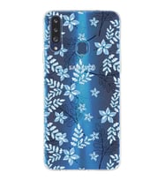 Samsung Galaxy A20s Uyumlu Kapak Floral Mavi Tasarımlı Şeffaf Silikon Kılıf