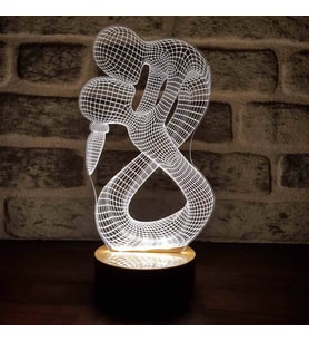 3 Boyutlu Aşıklar Led Masa Lambası Ahşap Taban 7 Farklı Işık Renkli (Karışık)