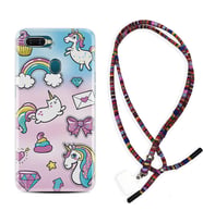 Oppo A5S A15 A16 A54 A55 A73 A74 Kılıf Boyun Asklı Rasta Silikon Unicorn Mektup 1800