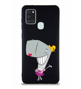 Samsung Galaxy A21S Soft Premier Kapak Pearl Yengeç Tasarımlı Silikon Kılıf - Siyah (Şeffaf)