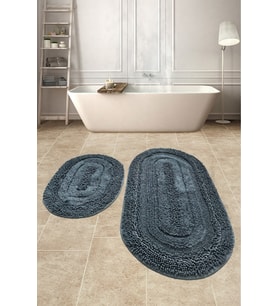 Doğal Pamuklu Spagetti Oval Antrasit 2'li Banyo Paspası Seti Klozet Takımı