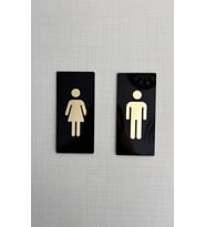 Kadın & Erkek Wc Tuvalet Yönlendirme Seti Siyah Parlak Pleksi Kendinden Yapışkanlı 7x15 cm (SIYAH-GRI-SIYAH)