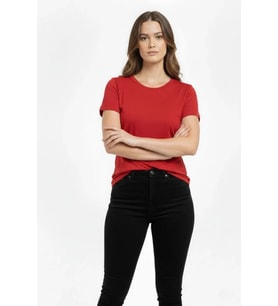 T-Shirt Bisiklet Yaka Slim Fit Likralı Tişört Günlük Basic Body - Kırmızı