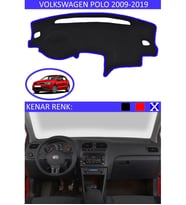 Volkswagen Polo 2009-2019 İçin Uygun Torpido Koruma Halısı Siyah Kenar Renk Mavi