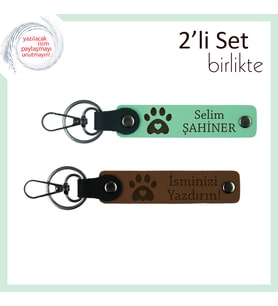 Hayvan Sahipleri İçin Kişisel Hediye, Kalpli Pati Desenli Anahtarlık Seti, Açık Yeşil-Açık Kahve