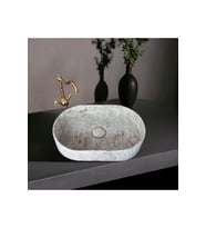 Feza Gümüş Traverten Gizli Giderli Oval Dizayn Lavabo-164
