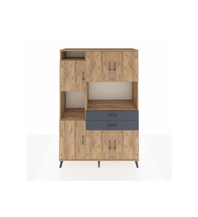 Hyperion Dolap 8 Raflı 2 Çekmeceli 6 Kapaklı 132x44x195 Çam-Çam/Antrasit