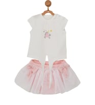 Andywawa Kız Bebek Unicorn Motifli Bağlama Detaylı Alt Üst Takım AC22718 (Ekru)