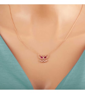 Gümüş Rose Kelebek Kadın Kolye