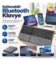 Katlanabilir Bluetooth Klavye Touchpadli Tablet, Telefon ve Bilgisayar Uyumlu,64 Tuşlu Klavye